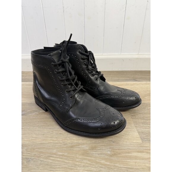 Studio Ink Cowboy Wing Tip Men's Black Leather Ankle Boots Size 9 Brogue - Picture 1 of 12